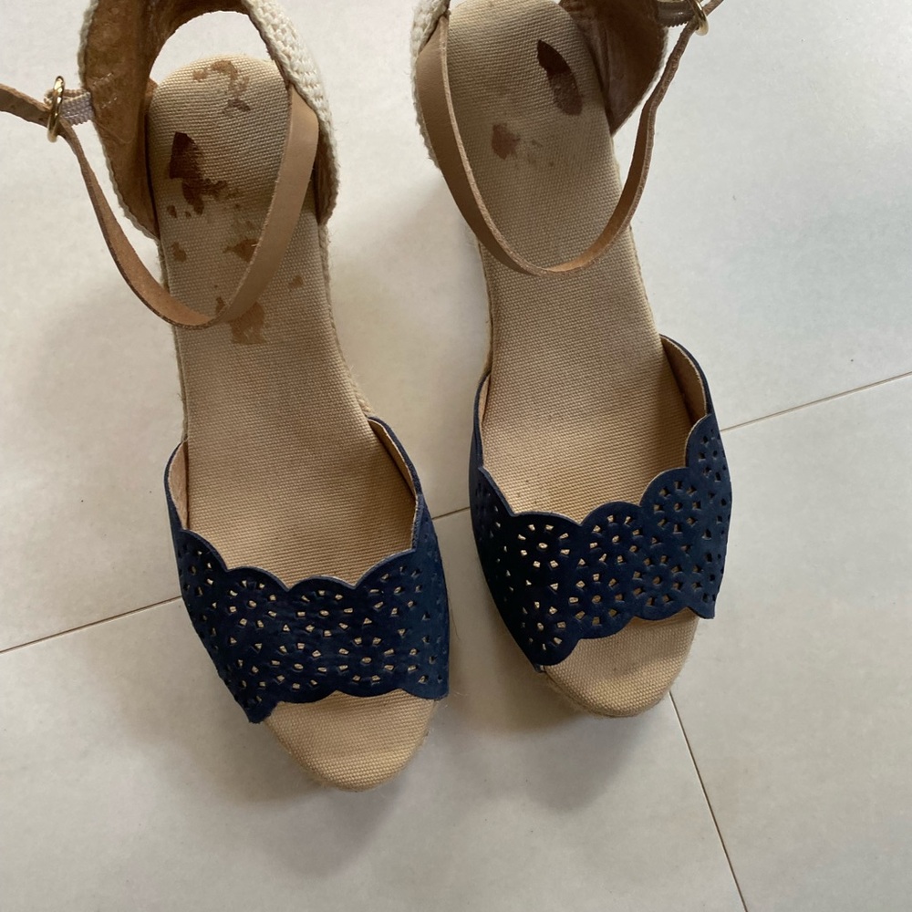 Blue and Cream Espadrille Shoes with Polka Dot Design